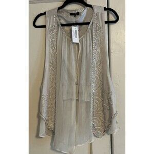 Maverick Fine Western Wear Vest Women’s L Beige Beaded Sequin Chiffon Boho Chic